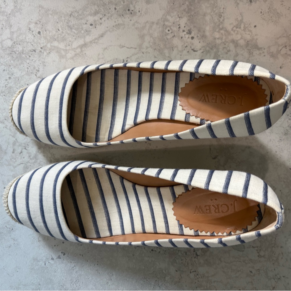 J. Crew Striped Canvas Wedge Espadrilles - Navy and Cream size 9 - Picture 2 of 7